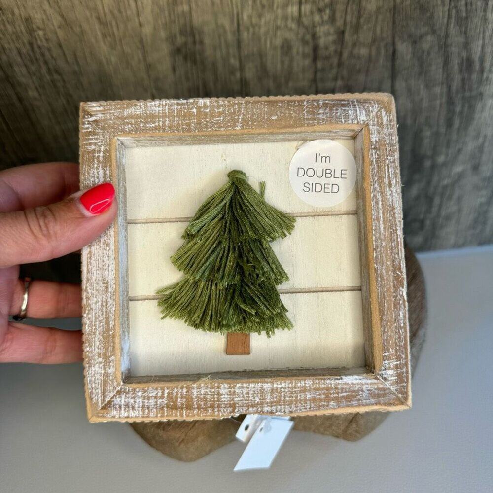 Rustic Wood Decor Christmas Tree Daisy Sign 5 x 5 Picture Boho Home Reversible